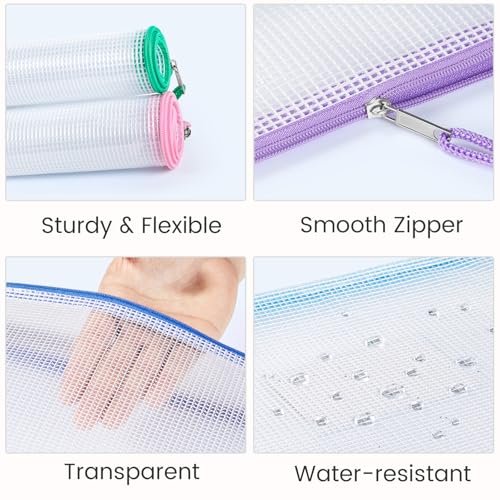 Sooez 24 Pack Mesh Zipper Pouch with Sticky Labels, A4 Mesh Bags, Toy Storage Board Game Puzzles Organization, Sturdy Lett...
