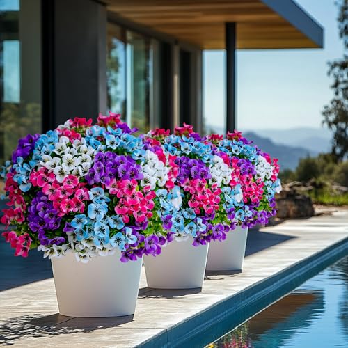 AXYLEX Artificial Flowers Outdoor Shrubs - 16 Bundles Fake Plants UV Resistant No Fade Faux Plastic Greenery Home Garden P...