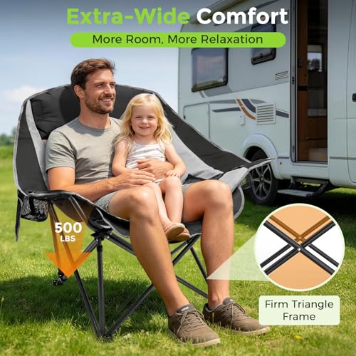 Suteck Oversized Camping Chairs for Adults - Heavy Duty Padded Camping Chair Folding Lawn XL Camp Chair with Cup Holders f...