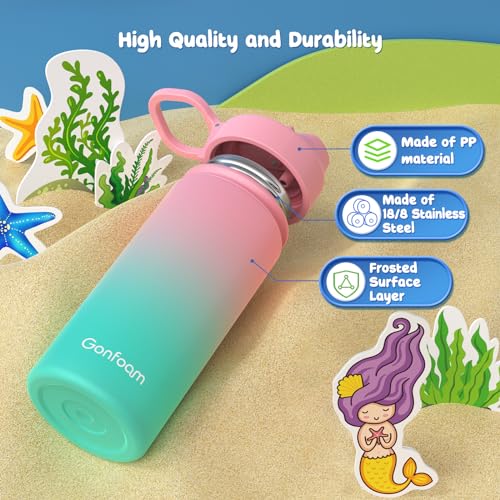 Kids Water Bottle, 2-Pack 16oz Kids Water Bottle with Stickers for School, insulated Stainless Steel Straw Cup(Pink+Blue)