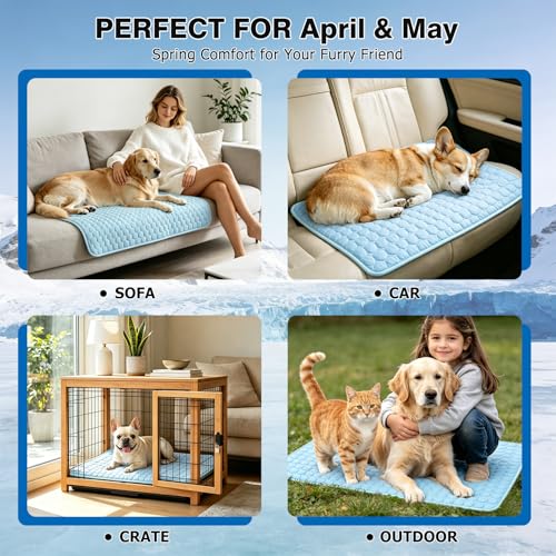 Dog Cooling Mat, Breathable Cooling Mat for Dogs(Q-Max>0.4) Washable Cold Crate Pad Cooling Dog Bed Mats, Non-Slip Dog Coo...