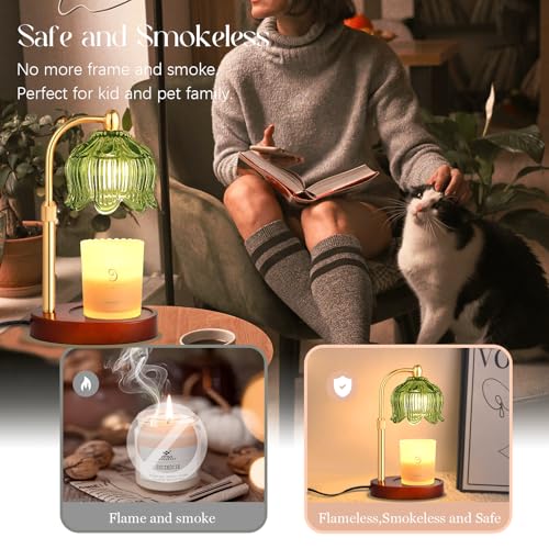 Cinsenten Adjustable Flower Candle Warmer Lamp with Timer, Lotus Tulip Glass Warmer Light for Jar Candles, Electric Wax Wa...