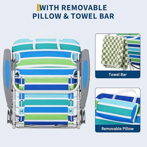 GarveeLife Backpack Beach Chair for Adults 2 Pack, Lightweight Portable Lay Flat Folding Beach Chair with 5 Positions, Bac...