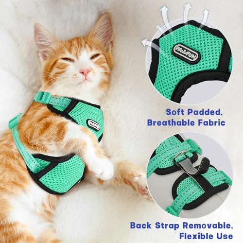 Cat Harness for Walking, Escape Proof Cat Harness and Leash Set with Reflective Strip, Adjustable Cat Leash Breathable Sof...