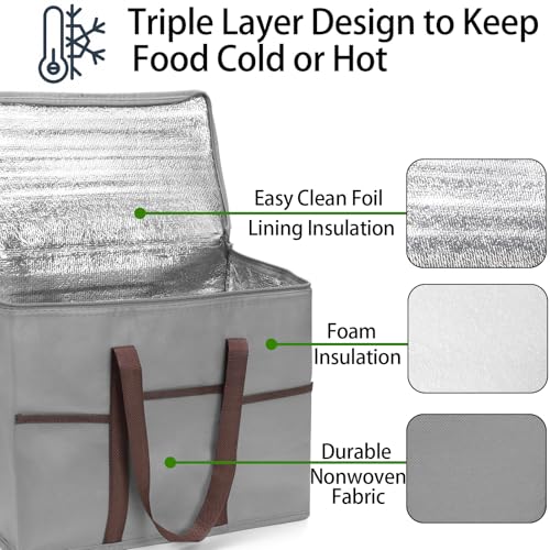 Foraineam 4 Pack Insulated Reusable Grocery Shopping Bags, Foldable Cooler Bag Food Delivery Bags with Hard Bottom Insert ...
