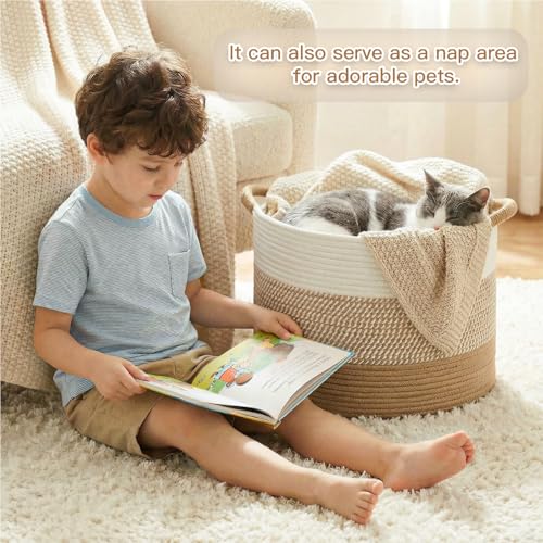 Artfeel 70L Large Cotton Rope Basket, Decorative Woven Blanket Storage for Living Room, Boho Toy Storage & Toy Box for Kid...