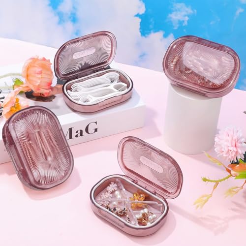 bomyarJr 4 Pcs Qtip Holder Pink Hair Tie organizer Small Container Portable Travel Qtips Case Cotton Swab Holder Flosser D...