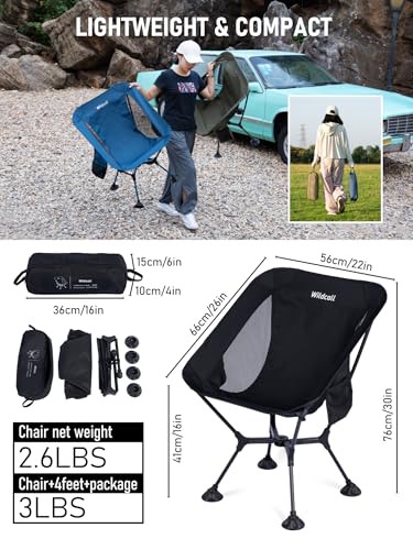 WildCall Ultralight Compact Camping Chair Quick Setup Frame Beach Chair with Anti-Sink Large Feet