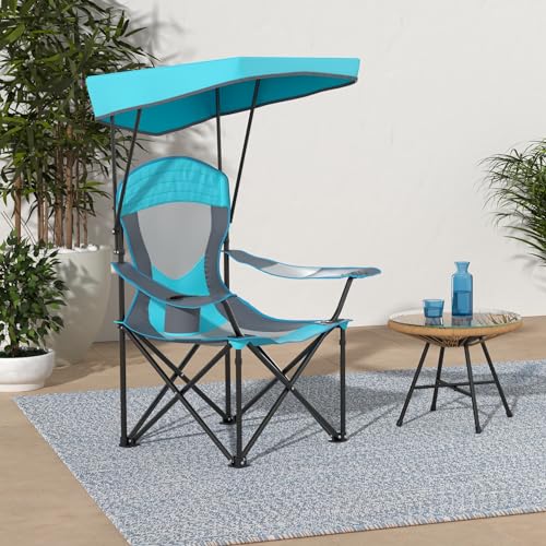 ALPHA CAMP Heavy Duty Canopy Camping Chair, 350 lbs Capacity Oversized Folding Chair with Adjustable Sunshade, Portable Su...
