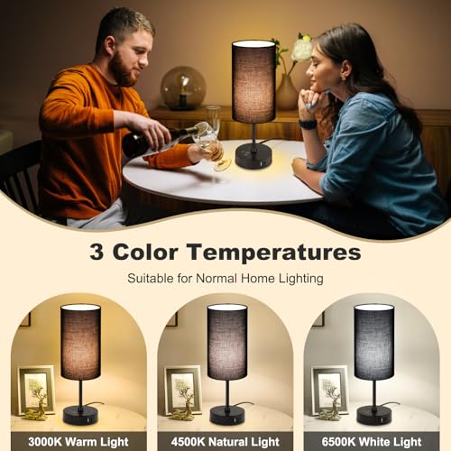 Unicozin Table Lamp for Bedroom, 3 Color Temperatures, 7 RGB Colors, Adjustable Brightness, Dual USB Charging Ports, Ambie...