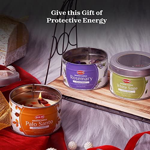 HEM Crystal Candle Gift Set – 3 Natural Soy Wax Candles (9.5 oz) | White Sage, Palo Santo & Rosemary Scents | 65-Hour Burn...