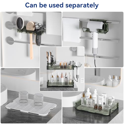AmzAge Bathroom Counter Organizer, 2 Tier Makeup Skincare Storage Tray with Hair Dryer Holder and Toothbrush Rack, Perfume...