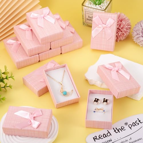 Craftdady 12 pcs Jewelry Gift Box Set Empty Packaging Cases with Bowknot Rectangle Cardboard Paper Jewelry Boxes with Lid ...