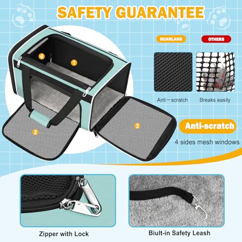 HUANLANG Soft-Sided Cat Carrier Airline Approved,Dog Carriers for Small Dogs Medium Cats,Pet Travel Carrier Up to 15 Lbs,C...