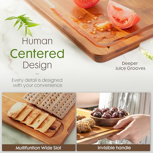 Astercook Deep-Carbonized Bamboo Cutting Boards for Kitchen with Wood Storage Stand, Reversible Charcuterie & Chopping Boa...