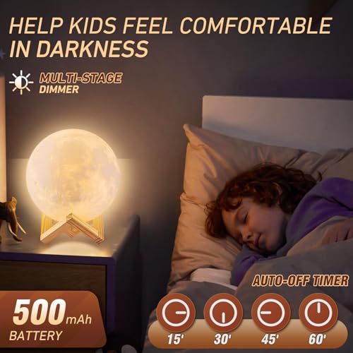 LOGROTATE Moon Lamp, 16 Colors LED Night Light for Kids 3D Printing Moon Light with Stand& Remote/Touch Control & Timing, ...