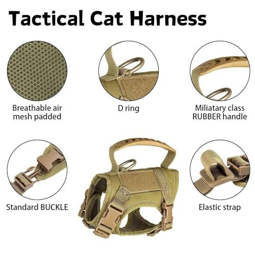 Tactical Cat Harness and Leash Set for Walking Escape Proof Adjustable Large Cat Vest Harness with Patches Soft Mesh Paddi...