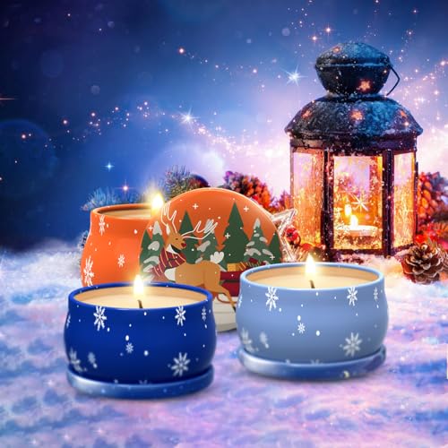 Set of 5 Christmas Themed Scented Candles Gift Set for Women, Natural Soy Wax Aromatherapy Candles for Home Decor - Lavend...