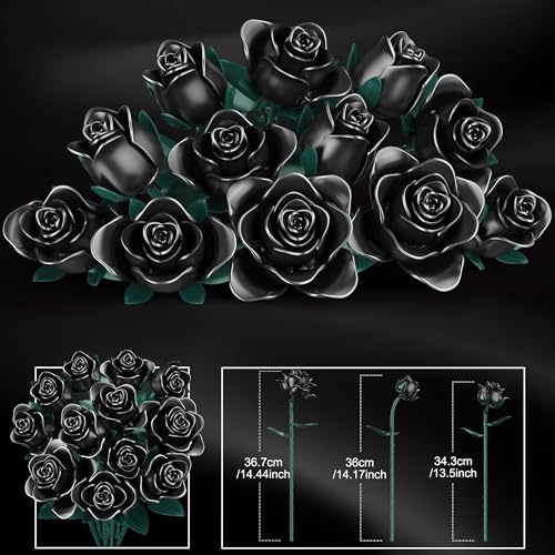 Black Rose Building Blocks Set for Kids, 634PCS Flower Bouquet Brick Toy, Romantic Gift for Girls, Women, Valentine's Day,...
