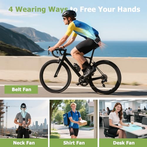 fiocko Portable Waist Fan Rechargeable 10000mAh, 5 Speeds 16000RPM, Wearable Belt Clip Fans for Under Shirt, 36H Runtime P...