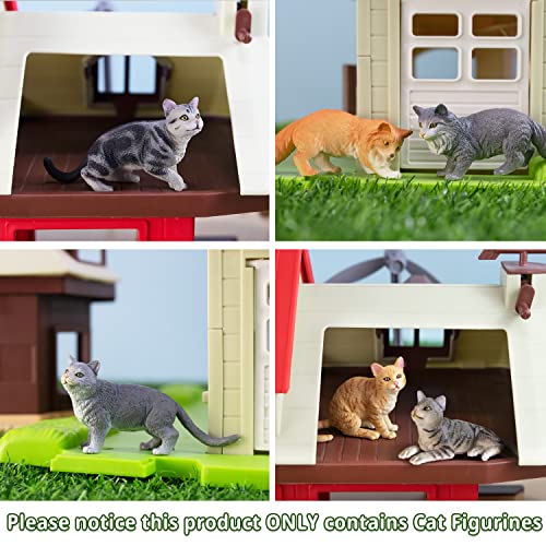 Toymany 8PCS Grey & Orange Cat Figurines Set, Realistic Cat Figures Kitten Toys, Cat Cake Toppers Easter Egg Birthday Gift...