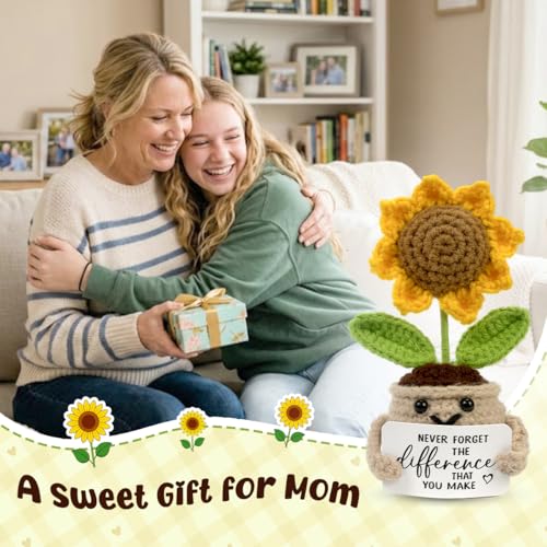Tiny Detalles Birthday Gifts for Women - Mini Positive Crochet Sunflower, Gifts for Mom from Daughter Son on Mothers Day, ...
