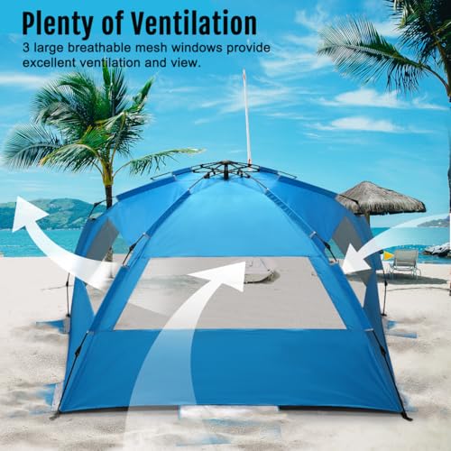WhiteFang Deluxe Pop Up Beach Tent Sun Shade Shelter for 3-4/5-6 Person, UV Protection, Extendable Floor with 3 Ventilatin...