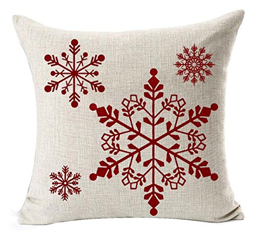 Andreannie Set of 4 Throw Pillow Cover Christmas Beige Shadow Let It Snow Snowflakes Red Cotton Linen Throw Pillow Case Cu...