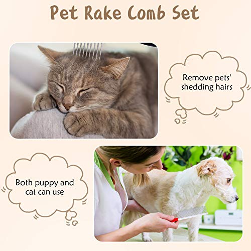 4 Pieces Pet Grooming Kit - Dematting Combs, Slicker Brush, and Steel Comb for Removing Knots and Hair from Dogs, Cats, an...