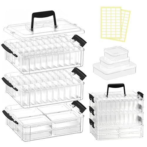 VANSUNS Bead Organizer Box 58 Pcs, 3-Tier Stackable Storage Box, and 3 Different Container Sizes Small Plastic Containers ...