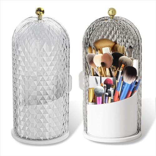 360 Rotating Makeup Brush Holder Organizer With Lid - Multifunctional Toothbrush Holder With Cover For Bathroom Countertop...