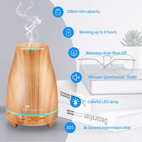 Diffuserlove Essential Oil Diffusers 200ML Diffuser Remote Control Aromatherapy Diffuser with 7 Color Lights, Auto Shut-Of...