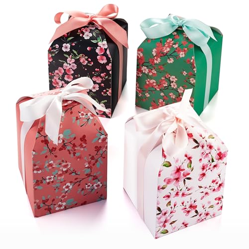 Floral Gift Boxes with Lids & Ribbons (20 Pack) 6” x 5” Decorative Printed Treat Boxes for Gift Giving, Cookie Tins, Mitha...
