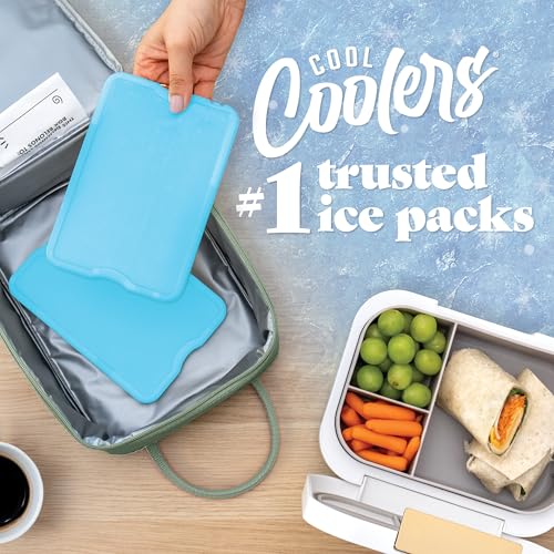Cool Coolers by Fit & Fresh 4 Pack XL Slim Ice Packs, Quick Freeze Space Saving Reusable Ice Packs for Lunch Boxes or Cool...