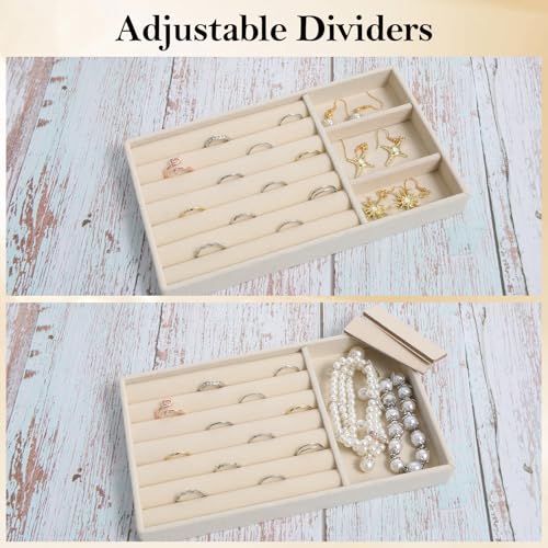 Bruislard Jewelry Box Insert Organizer for Drawer, Stackable Trays Velvet Jewelry Drawer Inserts, Ring Earring Stud Neckla...