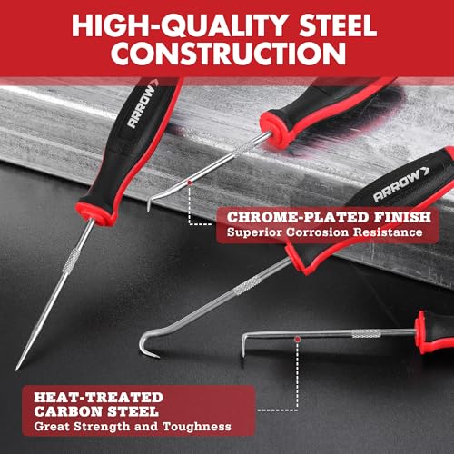 ARROW 4-Piece Precision Hook and Pick Set with Pouch, Mini Pick Tool Set for Automotive Mechanic, O-Ring Removal Tool, Oil...