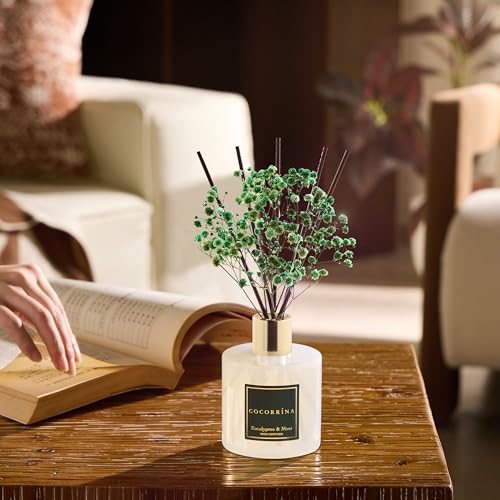 Cocorrína Reed Diffuser Sets- Eucalyptus & Moss Scented Diffuser with Sticks Home Fragrance Reed Diffuser for Bathroom She...