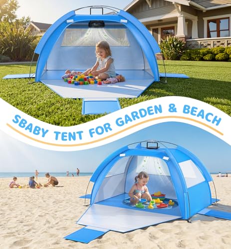 Dsquu Baby Beach Tent Solar Cooling Fan, Anti-UV Toddler Beach Tent Sun Shelter Portable Travel Fan Beach Shade Tent, Baby...