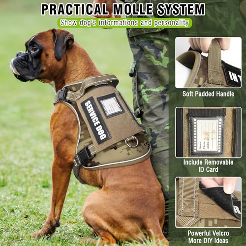 MOOGROU Tactical Dog Harness and Leash Set for Large Dogs,Heavy Duty No Pull Service Dog Vest and 10 Patches with Dog Seat...