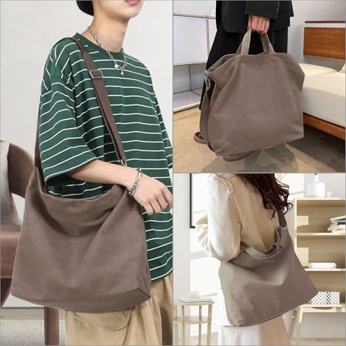 Women's Canvas Tote Bag inside Out Bag with Adjustable Crossbody Strap for Work Travel Shopping Durable Handbag for Men