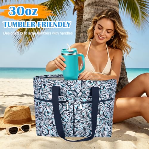 HUANLANG Large Beach Bags for Women Pool Bag with Zipper, Waterproof Sandproof Beach Tote Travel Bag with Wet Pocket | Wat...