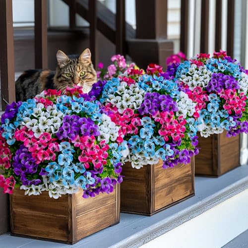 AXYLEX Artificial Flowers Outdoor Shrubs - 16 Bundles Fake Plants UV Resistant No Fade Faux Plastic Greenery Home Garden P...