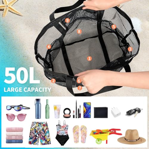 iminuo Mesh Beach Bag Vacation Essentials - Large Tote Pool Bag for Women Vacation Essentials Beach Accessories