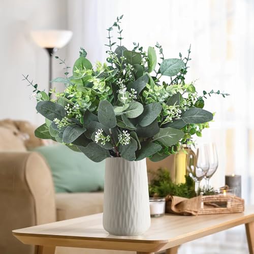 FENYUAN Eucalyptus Stems Bulk 60 Pcs, 4 Kinds Mixed Artificial Silver Dollar Eucalyptus Leaves Bundle Faux Greenery Branch...