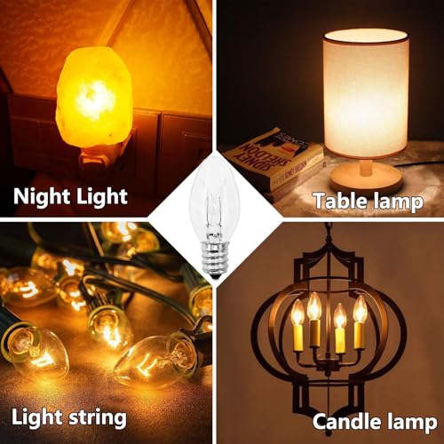 PaeorRorL Night Light Bulbs 4 Watt 15 Pack E12 Base Dimmable Plug in Night Light Bulbs - C7 Small Light Bulb Replacement f...