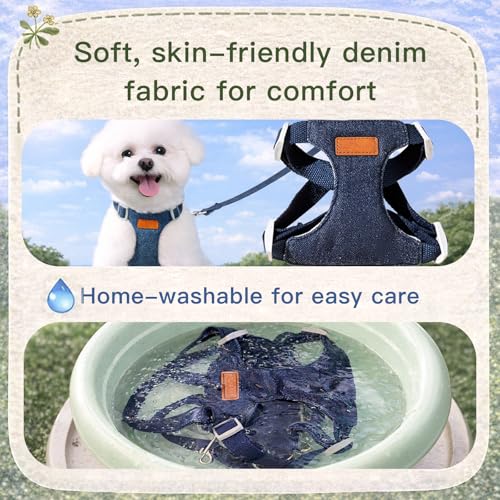 Persevere Hands Free Dog Leash and Harness Set, Adjustable No Pull Puppy Harness, Soft Breathable H-Type Vest for Small Me...