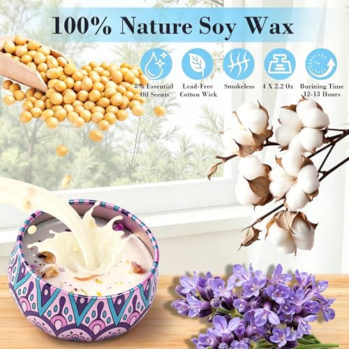 4 Pack Scented Candles for Mom, Aromatherapy Small Candles Gift Set with 8% Essential Oils, Natural Soy Candle with Floral...