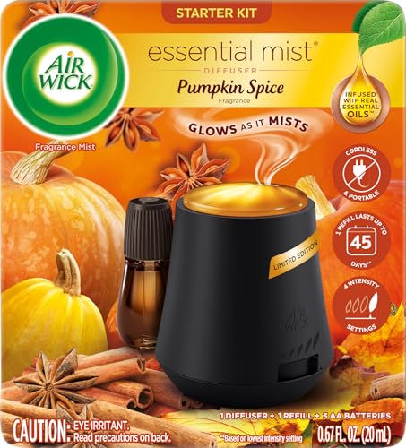 Air Wick Essential Mist Starter Kit (Diffuser + Refill), Pumpkin Spice, Fall scent, Fall spray, Essential Oils Diffuser, A...