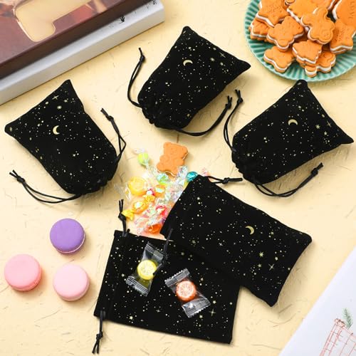 Hillban 30 Pcs 4 x 6 Inch Black Velvet Drawstrings Bags for Jewelry Moon Star Pouch with Drawstrings Ring Bags for Jewelry...
