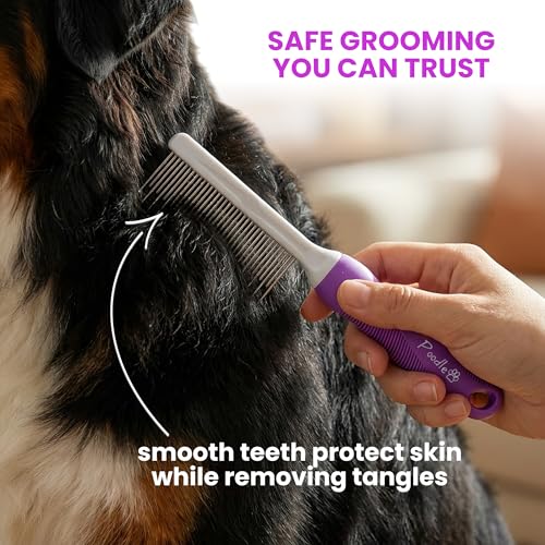 Poodle Pet Detangling Pet Comb with Long & Short Stainless Steel Teeth for Removing Matted Fur, Knots & Tangles – Detangle...
